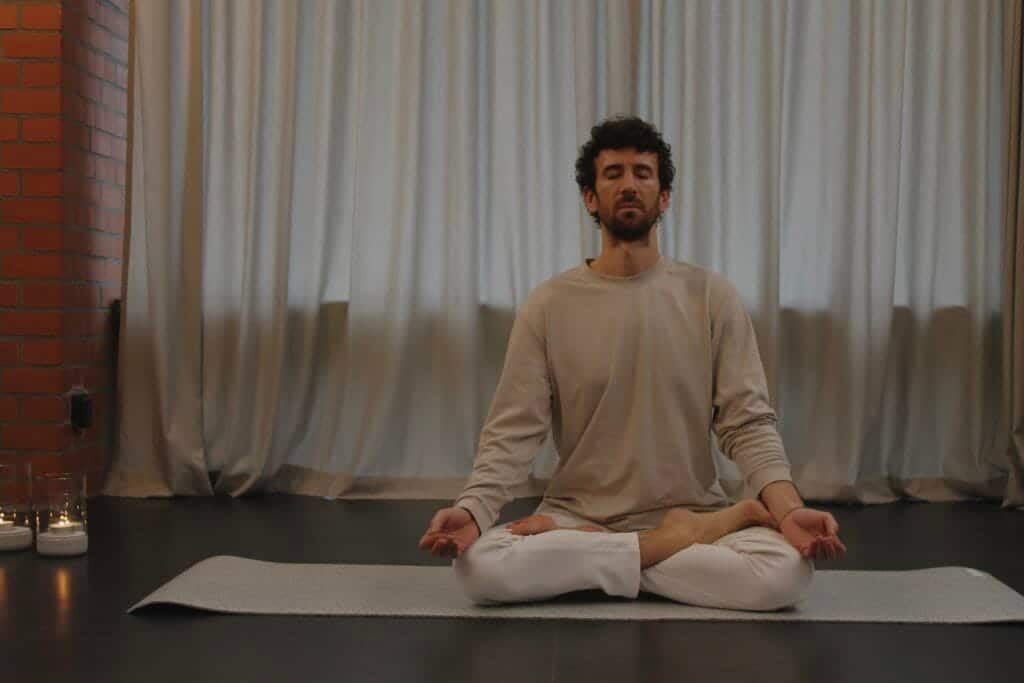 Leonardo seated in meditation pose